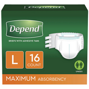 Depend Fitted Briefs Maximum Absorbency, Unisex Large 16 count provide comfort, reliability, and skin protection.