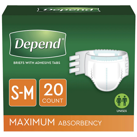 Adult Diapers | Depend Fitted Briefs Maximum Asborbency Incontinence Protection with Adhesive Tabs, Small/Medium 20 count