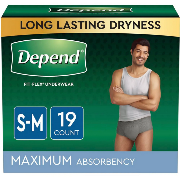 Depend Fit-Flex Incontinence Underwear for Men, Small/Medium, Two 19ct