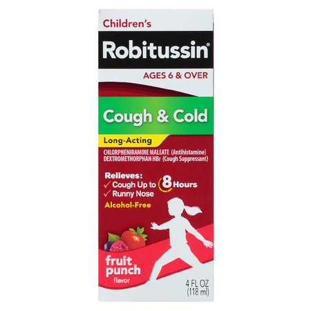 Cold & Sinus Relief Medicine | Children's Robitussin Long-Acting Cough & Cold Medicine, Fruit Punch 4oz Bottle
