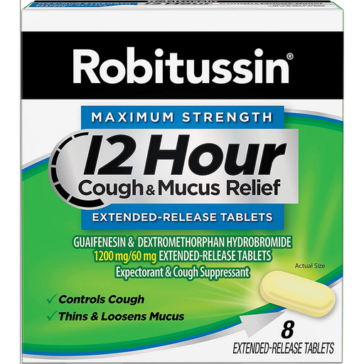 Buy Cardinal Health Robitussin Maximum Strength 12-Hour Cough and Mucus Relief, 8 Extended-Release Tablets  online at Mountainside Medical Equipment