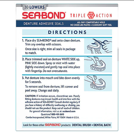 Sea-Bond Denture Adhesive Seals for Lowers, 30 count — Mountainside Medical  Equipment