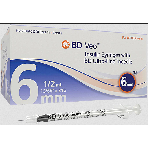 BD BD Veo Insulin Syringes .5 mL with Ultra-Fine Needle 6mm X 31 G, 100/box | Mountainside Medical Equipment 1-888-687-4334 to Buy