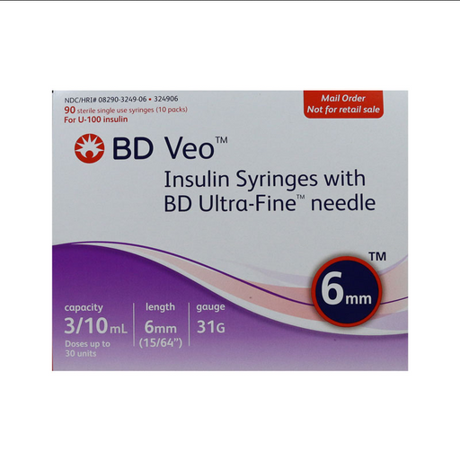 Insulin Syringes, | BD Veo Insulin Syringes .3 mL with Ultra-Fine Needle 6mm X 31 G, 100/box