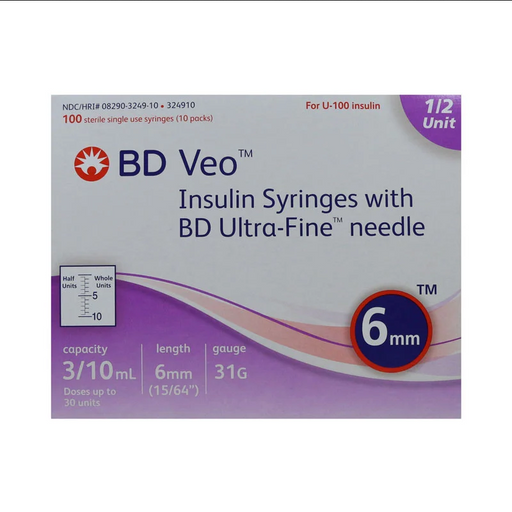 Buy BD BD Veo Insulin Syringes .3 mL Half Unit Scale with Ultra-Fine Needle 6mm X 31 G, 100/box  online at Mountainside Medical Equipment