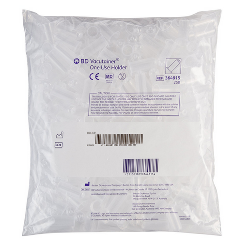 Buy BD BD 364815 Vacutainer Clear Single-Use Needle Holder, 250/pk  online at Mountainside Medical Equipment
