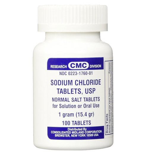 Buy Consolidated Midland Corp Sodium Chloride 1 gram Normal Salt Tablets, 100/Bottle  online at Mountainside Medical Equipment