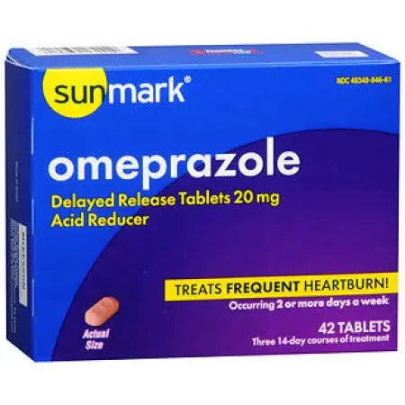 Buy Sunmark Omeprazole 20 mg Acid Reducer 42 Tablets  online at Mountainside Medical Equipment