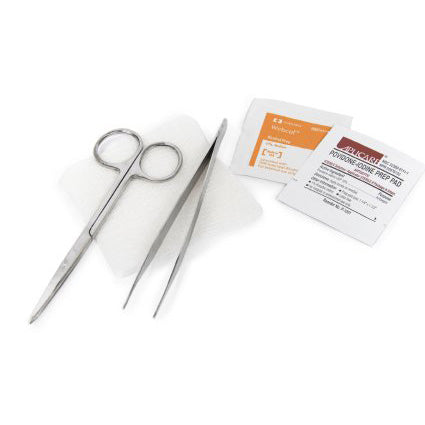 Buy McKesson Sterile Suture Removal Kit with Metal Iris Scissors, Metal Adson Forcep, Gauze Sponge, Alcohol & PVP Prep Pads  online at Mountainside Medical Equipment