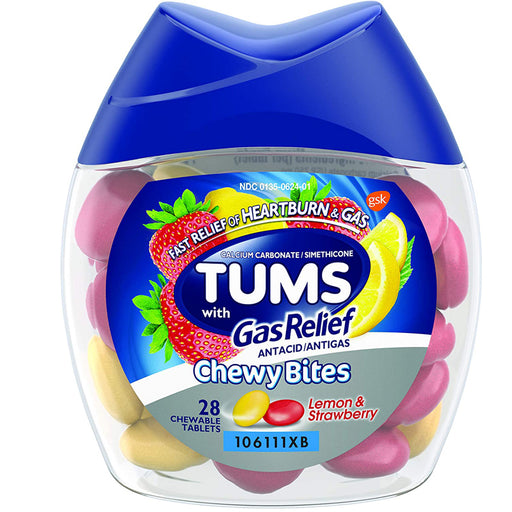 Buy Smithkline TUMS Antiacid Chewy Bites with Gas Relief, Lemon & Strawberry, 28 Count  online at Mountainside Medical Equipment