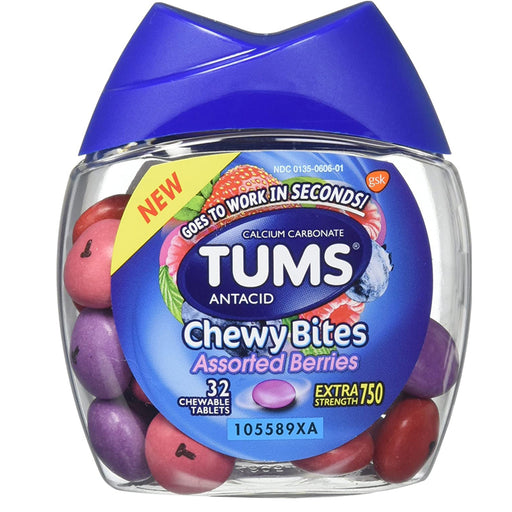 Heartburn Relief | TUMS Chewy Bites Heartburn Relief Antacid Assorted Berries, 32 Count