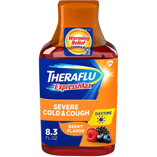 Buy TheraFlu Expressmax Daytime Severe Cold and Cough Syrup Berry 8.3 oz used for Cold and Flu Medicine