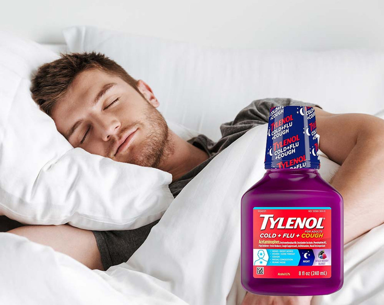 Tylenol Cold + Flu + Cough Night Liquid Medicine Wild Berry 8 oz