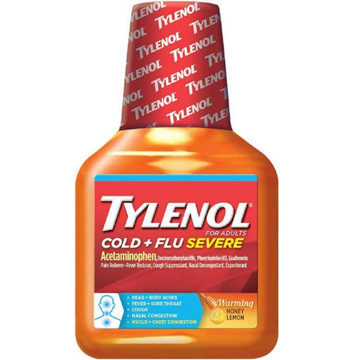 Cold Medicine | Tylenol Warming Liquid Daytime Cough & Severe Congestion Honey Lemon Flavor 8 oz