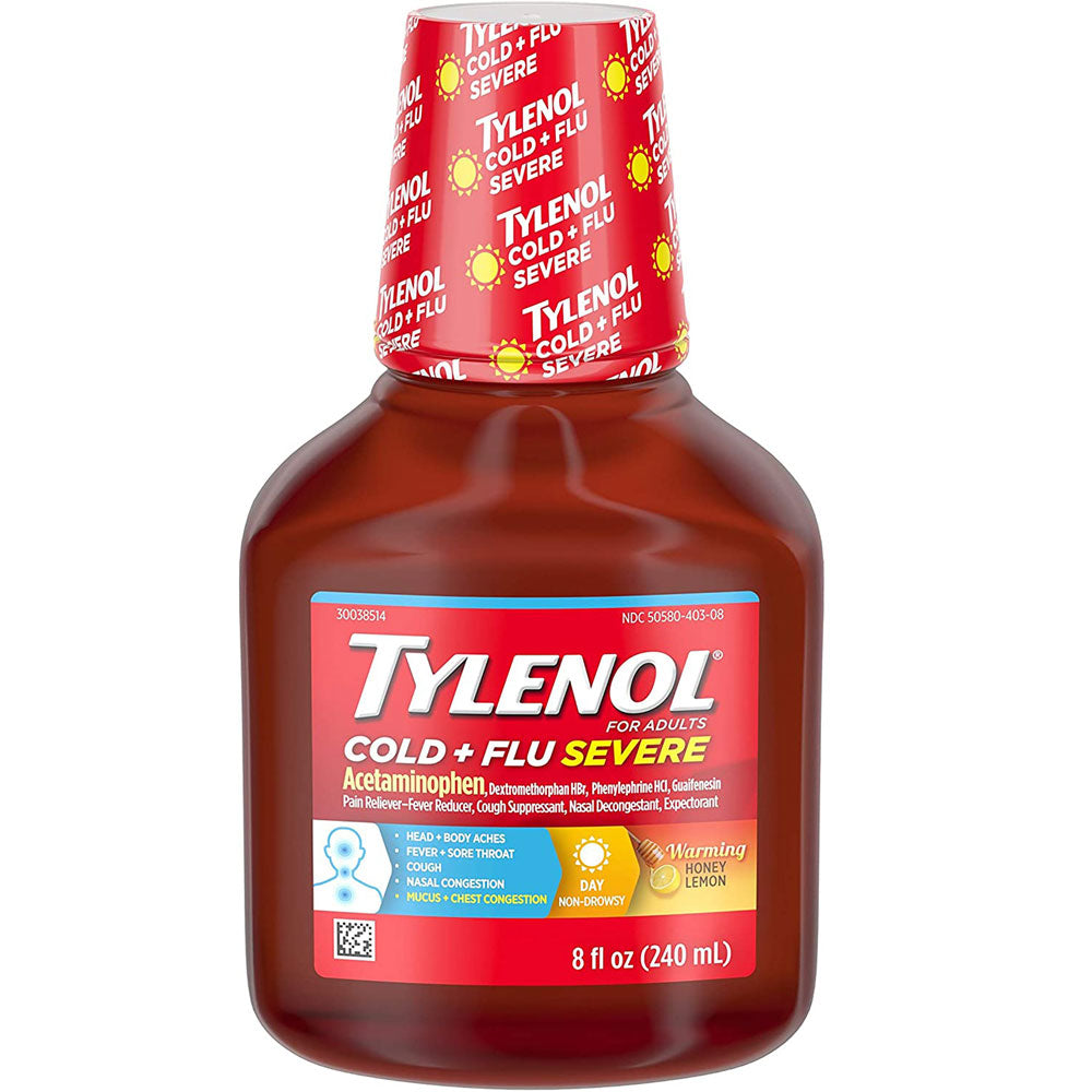 Buy Johnson & Johnson Tylenol Cold and Flu Warming Liquid Daytime Cough and Severe Congestion 8 oz  online at Mountainside Medical Equipment