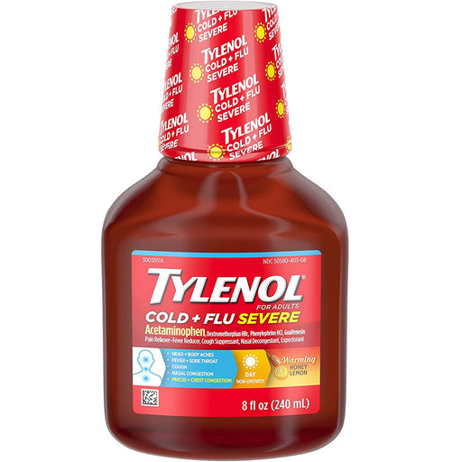 Johnson & Johnson Tylenol Cold and Flu Warming Liquid Daytime Cough and Severe Congestion 8 oz | Mountainside Medical Equipment 1-888-687-4334 to Buy