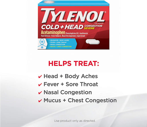 Buy Johnson and Johnson Consumer Inc Tylenol Cold and Head Severe Congestion Relief 24 Caplets  online at Mountainside Medical Equipment