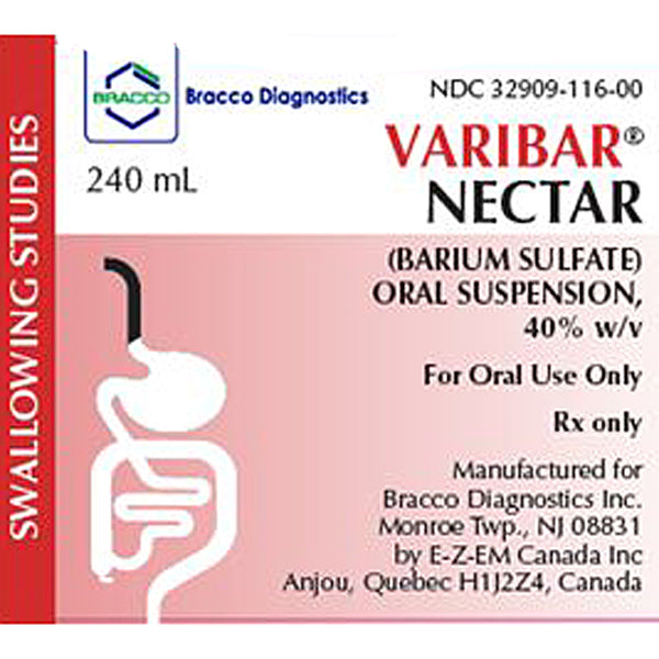 Bracco EZ Varibar Nectar Barium Sulfate Oral Suspension 40% w/v 240 mL, 12/Case | Buy at Mountainside Medical Equipment 1-888-687-4334