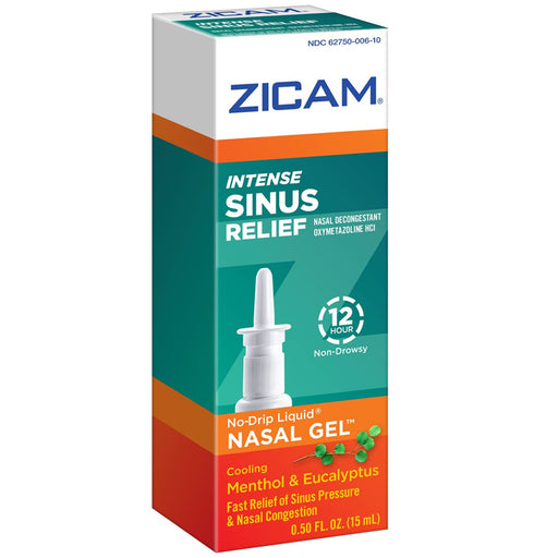 Sinus Pressure Relief Medicine | Zicam Intense Sinus Relief Nasal Gel Spray No-Drip with Cooling Menthol & Eucalyptus 15 mL