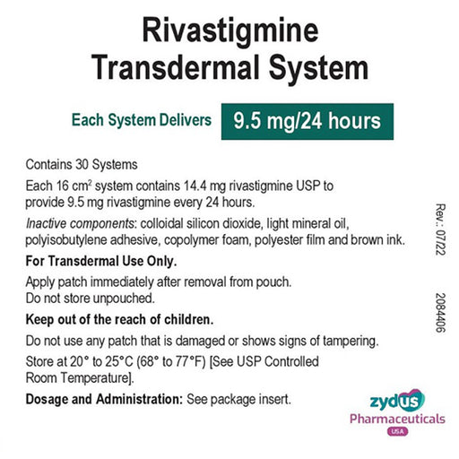 Buy Zydus Pharmaceuticals Zydus Rivastigmine Transdermal Patch 9.5mg 24-Hour 30 Systems Per Box  online at Mountainside Medical Equipment