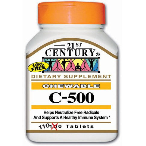 Vitamin C 500mg Chewable Tablets by 21st Century, 110 Count for immune support, antioxidants, wellness