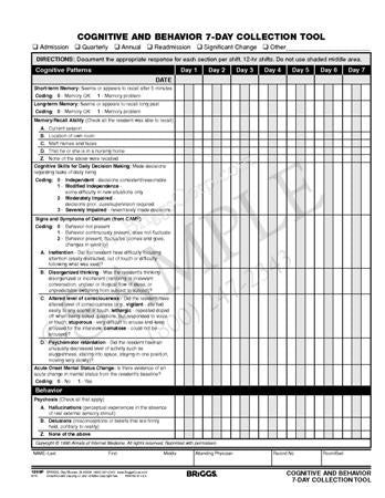 Mental Health | Cognitive and Behavior Patterns 7-Day Collection Tool Form 1893P