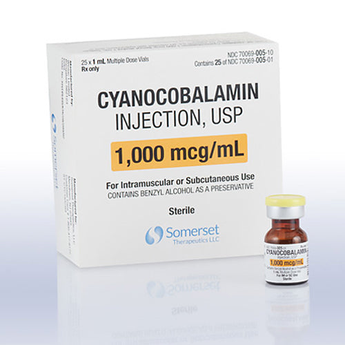 Vitamin B12 for Injection Cyanocobalamin 1,000 mcg, 25/Box (Rx) — Mountainside Medical