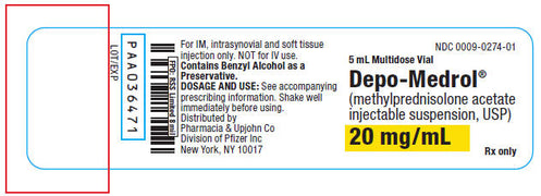 Depo-Medrol Injection Methylprednisolone package label for inflammation, arthritis, and allergy treatment; dosage details included.