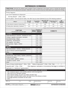 Depression Risk Assessment Form Patient Depression Screening Form 1894P (50/Pack) — Mountainside ...