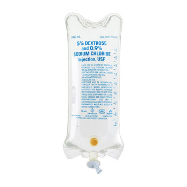 Buy ICU Medical Dextrose 5% and 0.9% Sodium Chloride IV Solution, 1000 mL Bag, 12/cs   (Rx)  online at Mountainside Medical Equipment