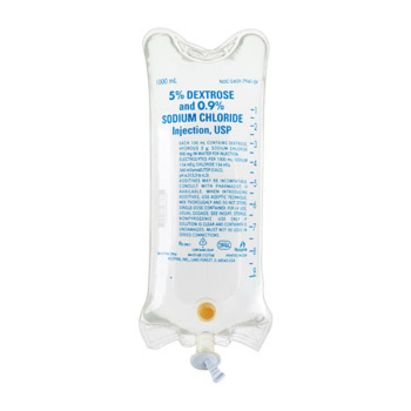 Buy ICU Medical Dextrose 5% and 0.9% Sodium Chloride IV Solution, 1000 mL Bag, 12/cs   (Rx)  online at Mountainside Medical Equipment