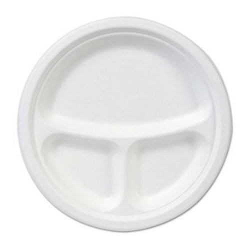 Kitchen & Bathroom | Dixie EcoSmart 3-Compartment Plate Soak-Resistant, 9", 500/Case