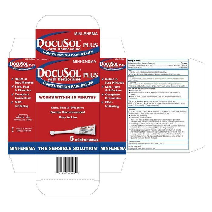 Docusol Plus Mini Enema with Benzocaine for Constipation Relief Mountainside Medical Docusol Plus Mini Enema with Benzocaine for Constipation Relief Mountainside Medical