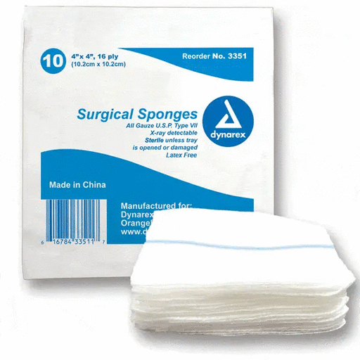 Buy Dynarex X-Ray Detectable Gauze Sponges Sterile 4 x 4, 16 ply  online at Mountainside Medical Equipment