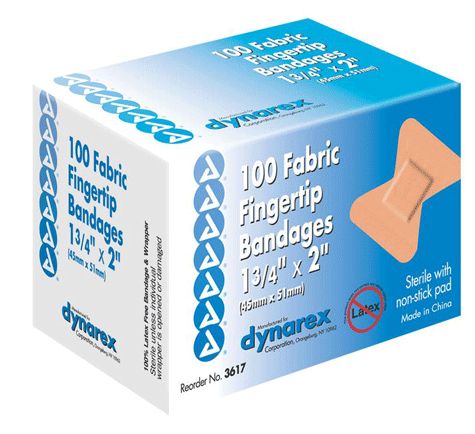 Buy Dynarex Fingertip Adhesive Bandaids Flexible Fabric 1.75 x 3  100/bx  online at Mountainside Medical Equipment