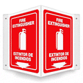 Fire Extinguisher Location 9D Corner Wall Sign, English & Spanish