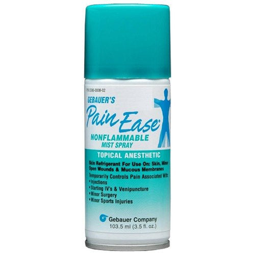 Gebauer's Pain Ease Aerosol Mist Spray 118 mL for fast-acting topical anesthesia and effective pain relief.