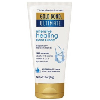 Gold Bond Ultimate Intensive Healing Hand Cream hydrates dry skin, boosts wellness, promotes healing.