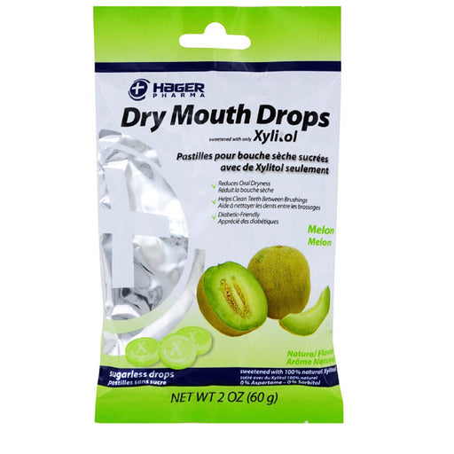 Hager Dry Mouth Drops Lozenges, Melon Flavor 26 Count for dry mouth relief and enhanced oral health support.