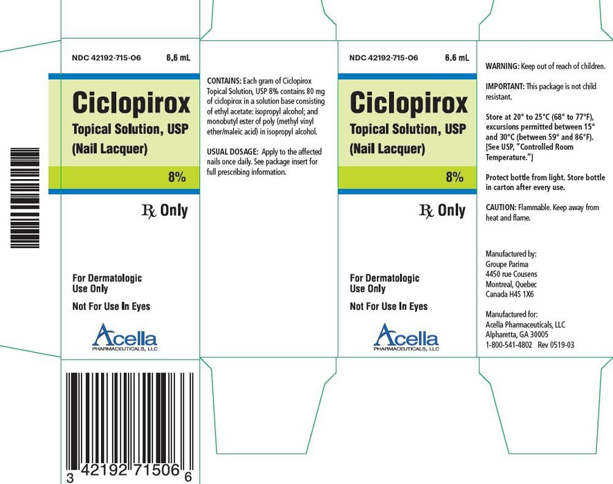 Buy Acella Pharmaceuticals CiclopIrox Topical Solution 8%, Nail Lacquer 6.6mL Bottle  online at Mountainside Medical Equipment