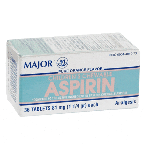 Major Pharmaceuticals Chewable Low Dose Baby Aspirin 81mg, 36/Box | Mountainside Medical Equipment 1-888-687-4334 to Buy