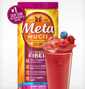 Metamucil Sugar Free MultiHealth Psyllium Fiber Powder Berry Smoothie for digestive health and wellness.