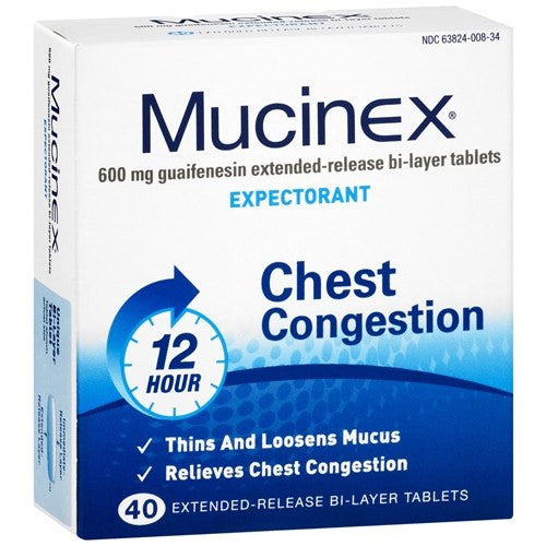 Cold Medicine | Mucinex Chest Congestion 12-Hour Extended Release Bi-Layer Tablets 40 ct