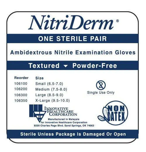 Buy Innovative Healthcare Sterile Nitrile Gloves Powder Free - NitriDerm  online at Mountainside Medical Equipment