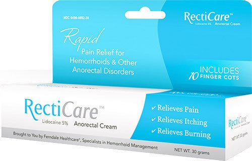 Buy Ferndale Laboratories Recticare Anorectal Cream Hemorrhoid Pain Relief Cream with 10 Finger Cots  online at Mountainside Medical Equipment