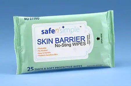 Ostomy Supplies | Safe n Simple No Sting Barrier Wipes 25/bx