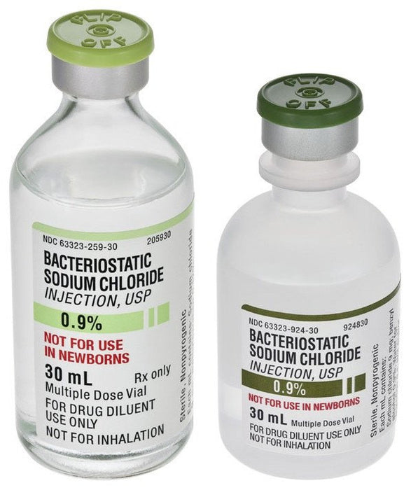 bac water sodium chloride Bacteriostatic 30ml x 2 QTY Vials Bacteriostatic USA this bacteriostatic solution is packaged in a plastic BACTERIOSTATIC0.9% SODIUM CHLORIDEInjection, USP