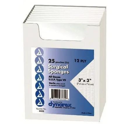 Buy Dynarex Dynarex Sterile Gauze Sponges 3" x 3", 12-Ply thick, 25/Box  online at Mountainside Medical Equipment