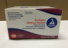 Buy Dynarex Luer Lock Syringes 3 mL without Needle, 100/Box  online at Mountainside Medical Equipment
