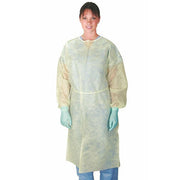 Yellow isolation gowns provide full-back protection, promoting safety and infection control for healthcare professionals and patients.